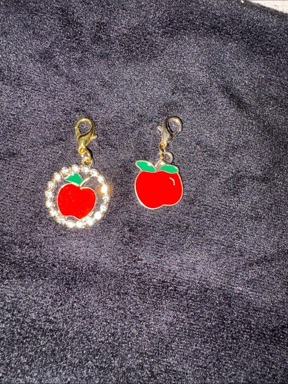 2 Apple Charm Earrings in Red & Gold